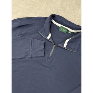 J Crew Oarsmen Men MT Navy Cotton Quarter Zip Pullover Sweatshirt Elbow Patches